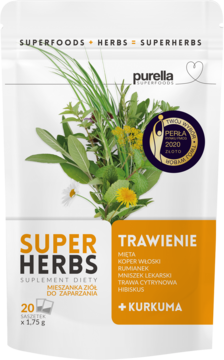 PURELLA SUPERFOODS Super Herbs Trawienie,mieszanka ziół do zaparzania, suplement diety,przód
