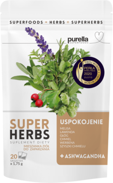 PURELLA SUPERFOODS Super Herbs Relaks,mieszanka ziół do zaparzania, suplement diety,przód