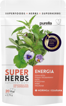 PURELLA SUPERFOODS Super Herbs Energia,mieszanka ziół do zaparzania, suplement diety,przód