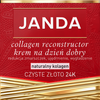 Janda Collagen Reconstructor, krem na dzień, w czerwono-złotym opakowaniu z napisem Czyste Złoto 24K.