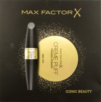 MAX FACTOR ,maskara False Lash Effect czarna 13,1 ml, puder Creme Puff nr 005 Transluscent,przód
