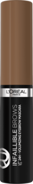 L'Oréal Infallible Brows Volumizing Eyebrow Mascara w brązowo-czarnej tubce. Ujęcie z przodu, nadaje objętość brwiom.