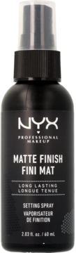 Czarny spray utrwalający NYX Professional Makeup Matte Finish Fini Mat 60ml, widok z przodu.