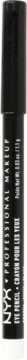 Czarna, smukła kredka do oczu NYX Professional Makeup, pionowo, z widocznym logo i białym zakończeniem.