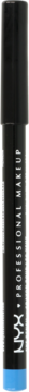 Smukła niebieska kredka do oczu NYX Professional Makeup, czarna obudowa z widocznym kolorem u dołu.