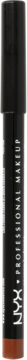 NYX Professional Makeup Slim Lip Pencil, pionowy widok ciemnego sztyftu z terakotowym odcieniem na dole.
