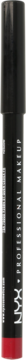 Pionowa czarna kredka do ust NYX Professional Makeup Slim Lip Pencil z czerwoną końcówką, widok z przodu.