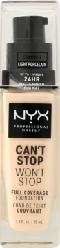 Front view of NYX Can't Stop Won't Stop Full Coverage Foundation in Light Porcelain, 24HR matte.