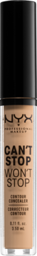 NYX Can't Stop Won't Stop korektor do konturowania, beżowy, w przezroczystej tubce z czarną zakrętką.