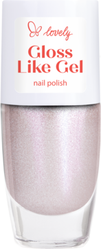 lovely Gloss Like Gel lakier do paznokci, opalizujący róż, w szklanej butelce z białą nakrętką.
