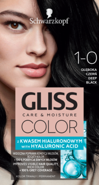 SCHWARZKOPF GLISS COLOR Care & Moisture ,farba do włosów, trwała, nr 1-0 Głęboka Czerń,przód