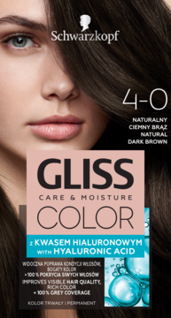 SCHWARZKOPF GLISS COLOR Care & Moisture ,farba do włosów, trwała, nr 4-0 Naturalny Ciemny Brąz,przód