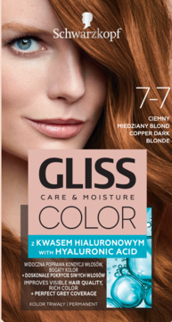 SCHWARZKOPF GLISS COLOR Care & Moisture ,farba do włosów, trwała, nr 7-7 Ciemny Miedziany Blond,przód