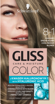 SCHWARZKOPF GLISS COLOR Care & Moisture ,farba do włosów, trwała, nr 8-1 Chłodny Średni Blond,przód
