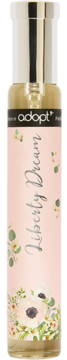 Perfumy Adopt' Liberty Dream 30ml w atomizerze, butelka z różową etykietą w kwiaty anemona, widok z przodu.