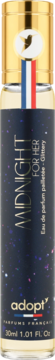 Adopt' Midnight for Her 30ml woda perfumowana. Granatowa butelka z gwiezdnym wzorem, złotą zakrętką, widok z przodu.