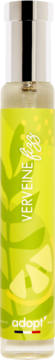Adopt' Verveine Fizz woda perfumowana, zielona smukła butelka z etykietą cytryny i werbeny, widok z przodu.