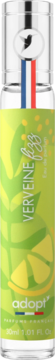 Adopt' Verveine fizz woda perfumowana dla kobiet, wysoka butelka z zieloną etykietą, cytryną i werbeną.