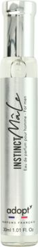 Adopt' Instinct Male, męska woda perfumowana 30ml. Przezroczysta butelka ze srebrną etykietą, widok z przodu.
