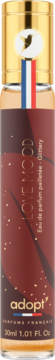 Adopt' Love Mood woda perfumowana 30ml w smukłej butelce, z czerwoną naklejką ze złotymi drobinkami i flagą Francji.