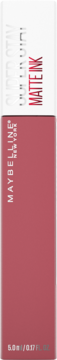 Maybelline Super Stay Matte Ink, długotrwała matowa szminka w różowej tubce, widok z przodu opakowania.