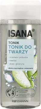 ISANA Tonik do Twarzy z aloesem i gliceryną, nawilżający, do cery normalnej i mieszanej, z przodu.