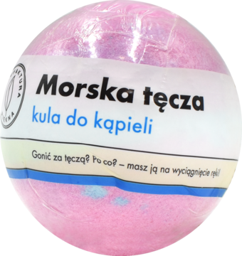 Różowa, brokatowa kula do kąpieli Morska Tęcza, widok z przodu. Uwalnia feerię barw i owocowy aromat.