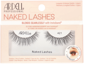 Opakowanie Ardell Naked Lashes 421, naturalne sztuczne rzęsy z bezbarwną taśmą, widok z przodu.