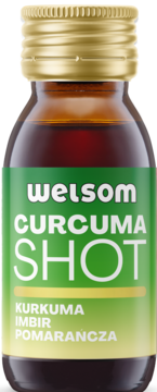 WELSOM Curcuma Shot ,napój typu shot, Pomarańcza, Kurkuma, Acerola,przód