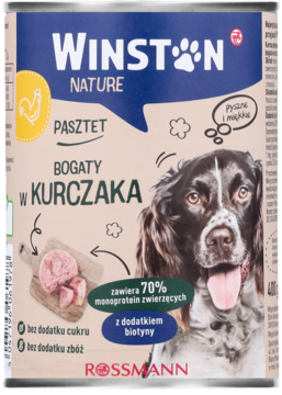 Winston Nature Pasztet Bogaty w Kurczaka karma dla psów, puszka z wizerunkiem psa. Bez zbóż, cukru i z biotyną.