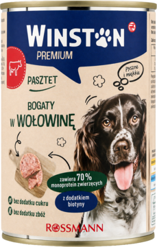 Winston Premium karma dla psów, pasztet wołowy z 70% monoproteiny, bez zbóż, z biotyną dla sierści.