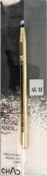 Chad Pro Precise Pencil Brush, złoty pędzel do cieni z fioletową końcówką, w przezroczystym opakowaniu z logo AURI.