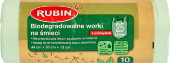 Rubin Biodegradowalne worki na śmieci 25l, 10 szt., kompostowalne, zielono-beżowe opakowanie.