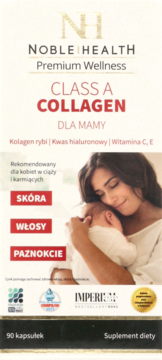 Białe opakowanie Noble Health Class A Collagen dla Mamy, 90 kapsułek, z wizerunkiem matki i dziecka.