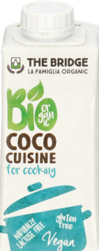 Biały karton The Bridge Bio Coco Cuisine for cooking, organiczny, wegański, bezglutenowy, z przodu.