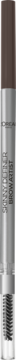 Zbliżenie na automatyczną kredkę L’Oréal Paris Brow Artist Skinny Definer, srebrne opakowanie z brązową nakładką.