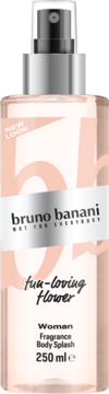 Bruno Banani Fun-Loving Flower mgiełka do ciała 250ml, różowa butelka z atomizerem, widok z przodu.