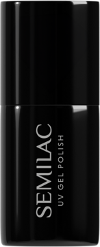 Czarna butelka lakieru hybrydowego Semilac 028 Classic Wine, z napisem UV GEL POLISH, widok z przodu.