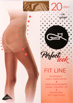 Opakowanie rajstop Gatta Perfect Look Fit Line 20 den, nude, z modelującą nogawką i efektem wyszczuplenia.
