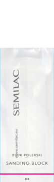 Biały blok polerski Semilac o gradacji 180, widok z przodu. Napis: SANDING BLOCK, BLOK POLERSKI.