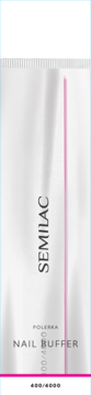 Biały polerka do paznokci Semilac z różowym paskiem, widok z przodu, ziarnistość 480/4000.