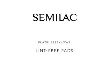 SEMILAC Płatki Bezpyłowe Lint-Free Pads, czarny tekst na białym tle, przeznaczone do manicure.