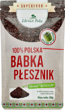 Beżowa torba Zdrowe Pola SuperFood babka płesznik, 200g, widok z przodu. Produkt 100% polski, naturalny.