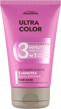 Joanna Ultra Color maska koloryzująca do włosów blond, różowe odcienie, w różowej tubce, widok z przodu.
