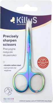 KillyS precyzyjne nożyczki do paznokci z trwałej stali węglowej, tęczowe, w przezroczystym blistrze.