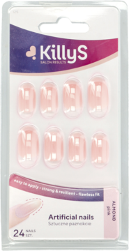 KillyS sztuczne paznokcie Almond Pink, 24 sztuki, łatwe do założenia, w blistrze, widok z przodu.