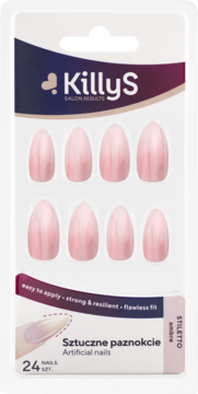 KillyS sztuczne paznokcie stiletto ombre różowe, 24 sztuki, w blistrze, widok z przodu.