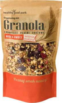 HEALTHY FOOD PARK ,granola, Wiśnia i Malina,przód