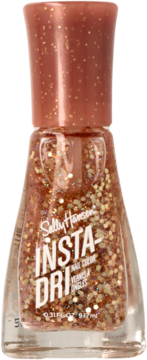 Sally Hansen Insta-Dri quick-dry nail polish, Shooting Star color, glittery copper-bronze, full front view of bottle.