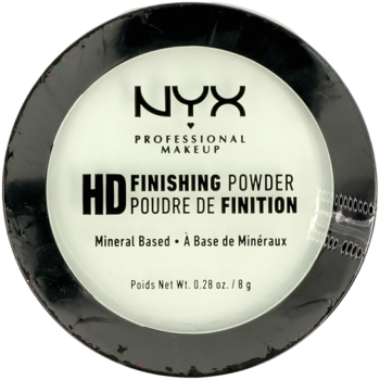 NYX HD Finishing Powder Mint Green, mineral-based, w okrągłym czarnym kompakcie, widok z góry.